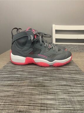 Jordan Kids Grey and Pink High-Top Sneakers